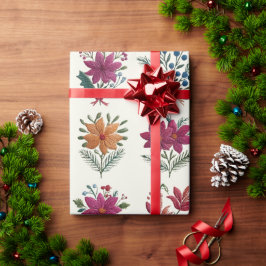 Papel De Presente Natal Floral Folclórico Retrô