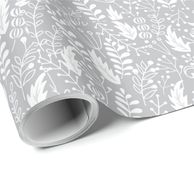Papel De Presente Natal florescente Arte Holly Leaf Impressão (Ponta do rolo)