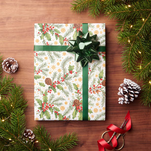 Papel De Presente Natal Florestal Aconchegante Pinheiros & Galhos