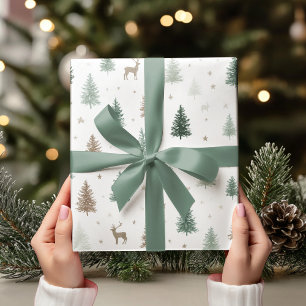 Papel De Presente Natal Florestal Minimalista