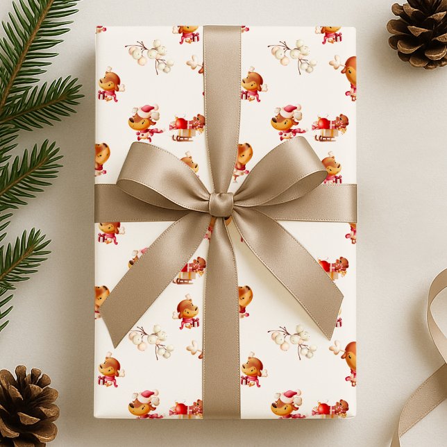Papel De Presente Natal Fofa com Rena (Criador carregado)