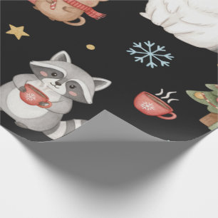 Papel De Presente Natal Fofo de Animais da Floresta e Llama