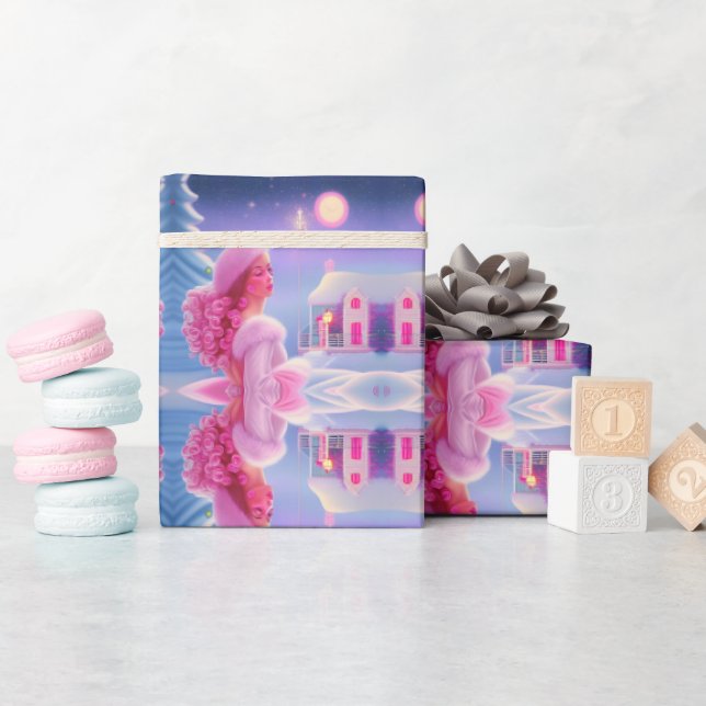 Papel De Presente Natal Fofo Elegante Rosa Feminino (Chá de bebê)