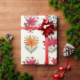 Papel De Presente Natal Folclórico Floral Fofo
