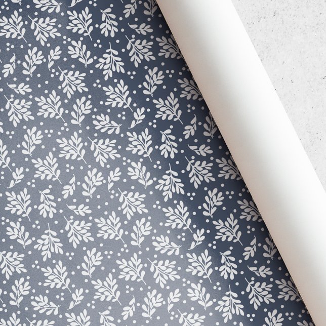 Papel De Presente Natal Folhagem de Inverno Azul Rústico (Criador carregado)
