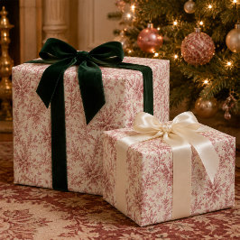 Papel De Presente Natal Folhagem Vermelha Elegante Verde Feriado