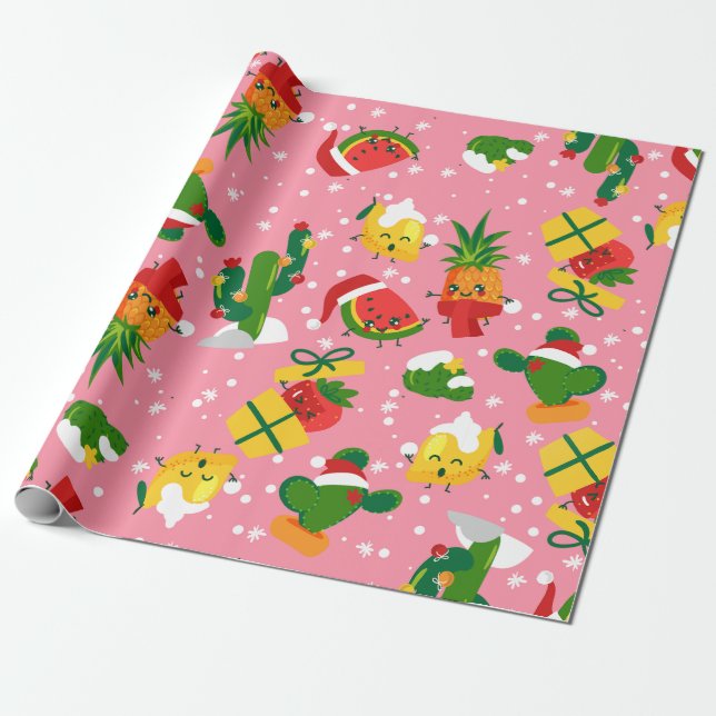 Papel De Presente natal fruta morango melancia limão (Desenrolado)