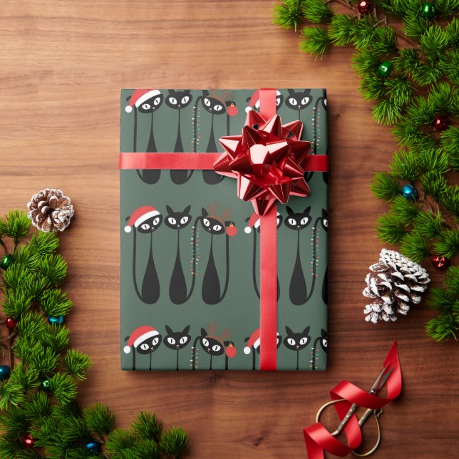 Papel De Presente Natal Gatos Clássico Retro Moderno de Meados do Sé (Presente de Natal)