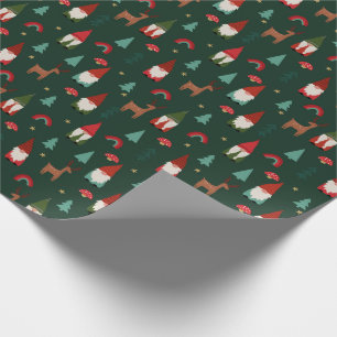 Papel De Presente Natal Gnomos - Natal verde escuro