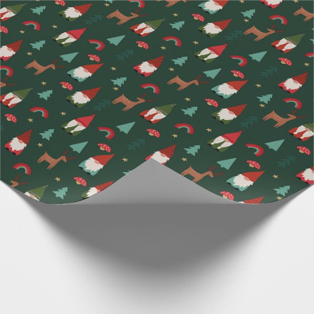 Papel De Presente Natal Gnomos - Natal verde escuro (Ponta)