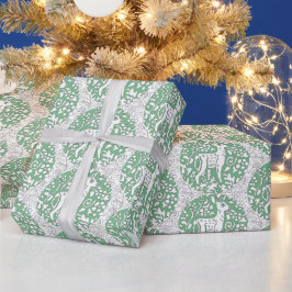Papel De Presente Natal Green Reindeer Padrão Woodland Inverno