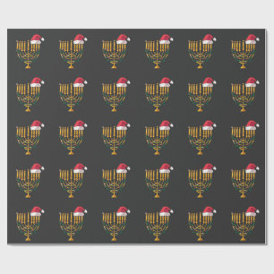 Papel De Presente Natal Hanukkah Judaico Papai Noel Menorá