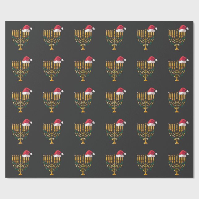 Papel De Presente Natal Hanukkah Judaico Papai Noel Menorá (Aberto)