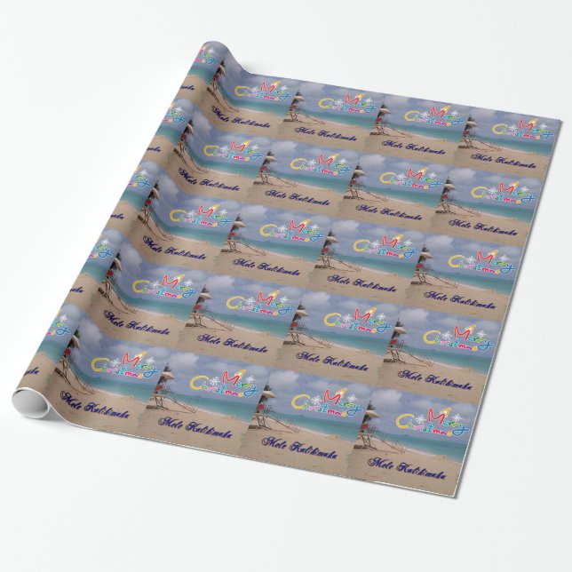 Papel De Presente Natal havaiano na praia (Desenrolado)