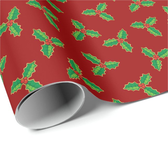Papel De Presente Natal Holly Pattern (Ponta do rolo)