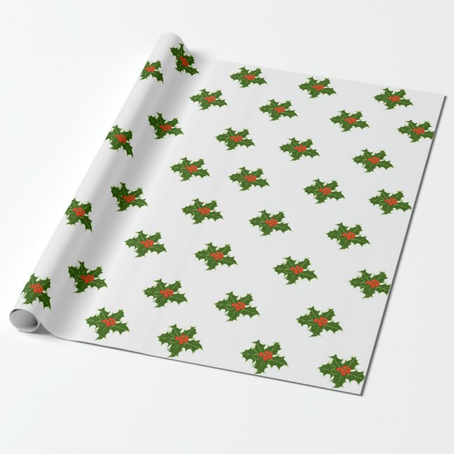 Papel De Presente Natal Holly Pattern (Desenrolado)