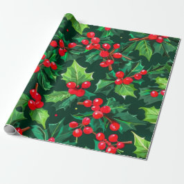 Papel De Presente Natal Holly Sai e Berries Patterno