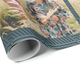 Papel De Presente Natal - Impressão Geométrico Azul Feriado