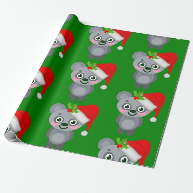 Papel De Presente natal koala santa claus (Desenrolado)