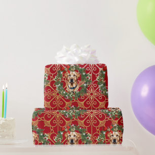 Papel De Presente Natal Labrador No Fundo Red Snowflake