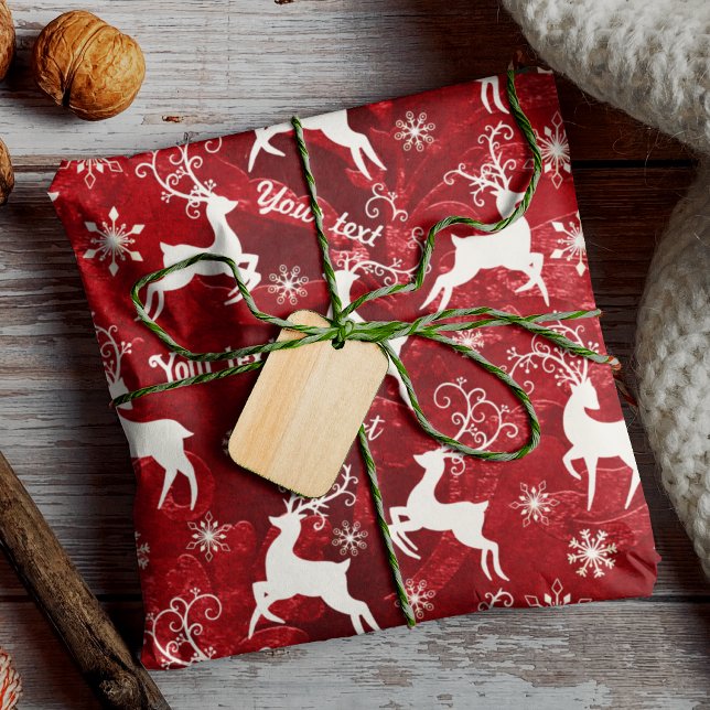 Papel De Presente Natal legal de renas brancas vermelhas (Criador carregado)