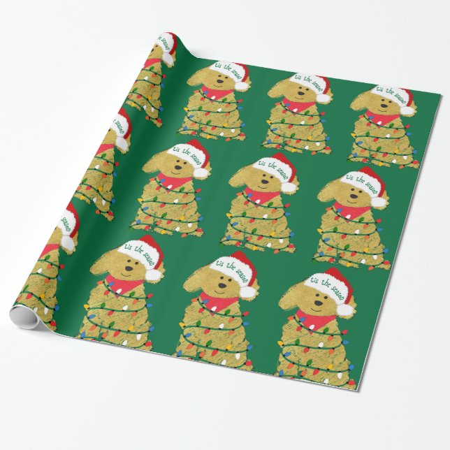 Papel De Presente Natal Lights Goldendoododle (Desenrolado)