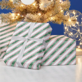 Papel De Presente Natal Listras Brilho Rosa Verde Bege