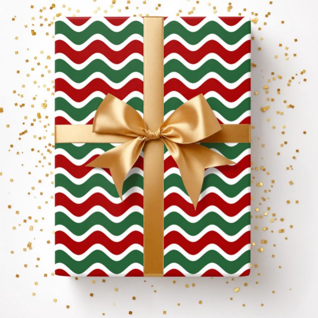 Papel De Presente Natal Listras Vermelhas e Verdes Modernas (Christmas Red Green Stripes Pattern Wrapping Paper)