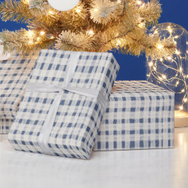 Papel De Presente Natal Listras Xadrez Branco Azul