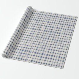 Papel De Presente Natal Listras Xadrez Branco Azul