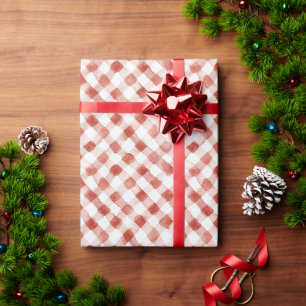 Papel De Presente Natal Listras Xadrez Vermelho Branco