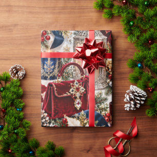 Papel De Presente Natal Luxuoso Azul Marinho e Borgonha