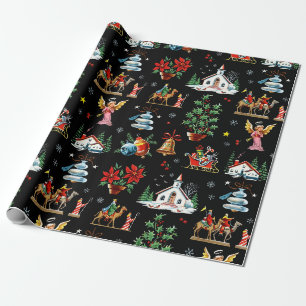 Papel De Presente Natal Meio do Século à Meia-Noite