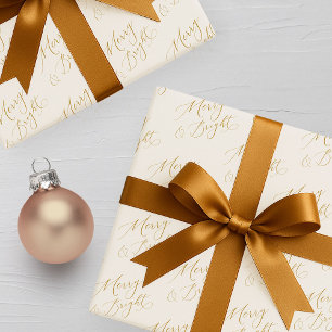 Papel De Presente Natal Merry & Bright com Letra Dourada