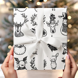 Papel De Presente Natal Minimalista Preto e Branco