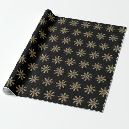 Papel De Presente Natal minimalista preto e Dourado flocos de neve