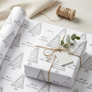 Papel De Presente Natal Mínimo Da Árvore Negra E Branca Moderna