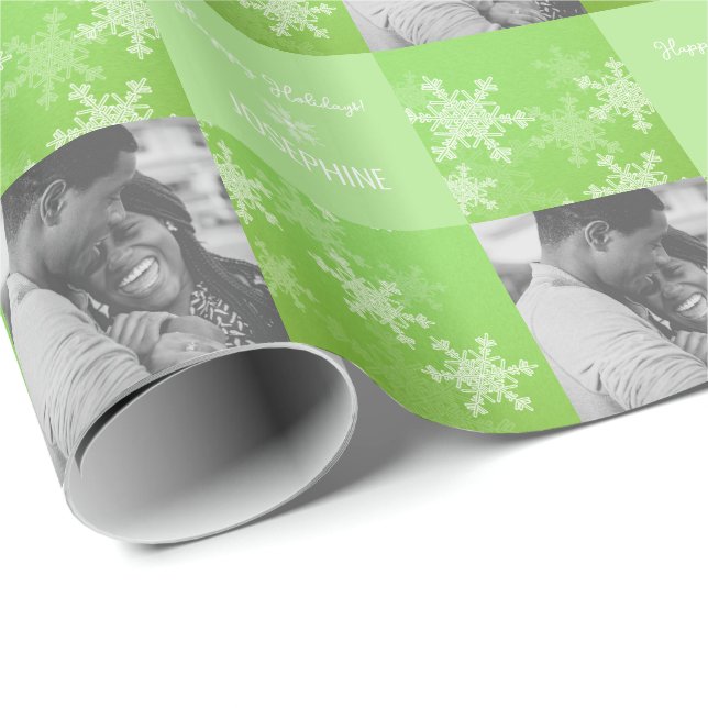 Papel De Presente Natal Mínimo Verde Branca com Neve (Ponta do rolo)
