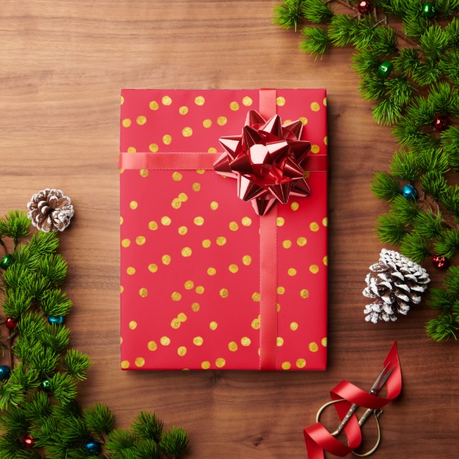 Papel De Presente Natal Mínimo Vermelho e Ouro (Presente de Natal)