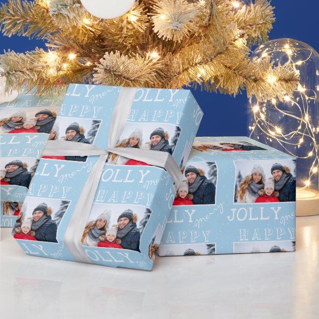 Papel De Presente Natal Moderno Alegre Feliz Foto Personalizada de N (Feriados)