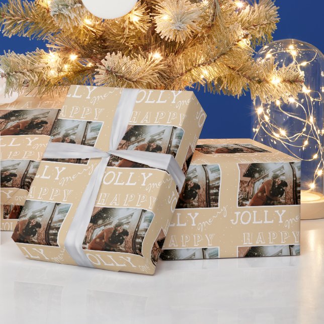 Papel De Presente Natal Moderno Alegre Feliz Foto Personalizada de N (Feriados)