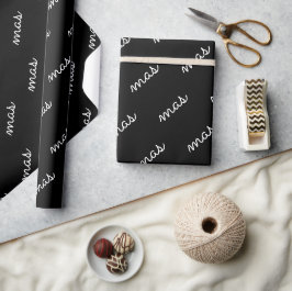 Papel De Presente Natal Moderno Chic Preto e Branco Padrão