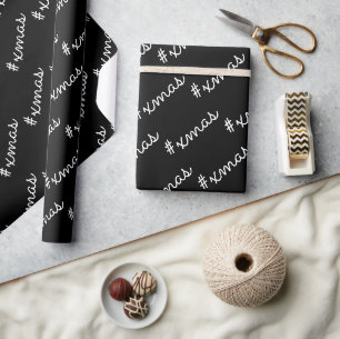 Papel De Presente Natal Moderno Chic Preto e Branco Padrão