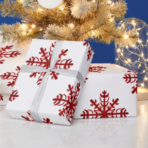 Papel De Presente Natal Moderno com Floco de Neve Vermelho e Branco
