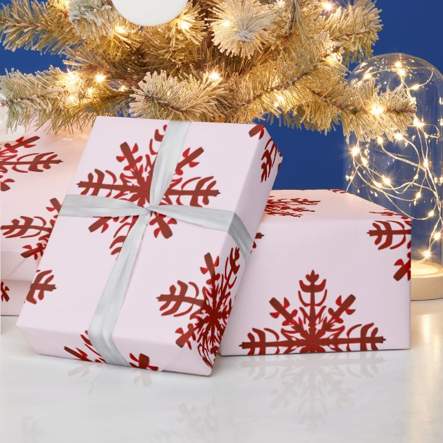 Papel De Presente Natal moderno com Floco de Neve Vermelho e Rosa (Feriados)