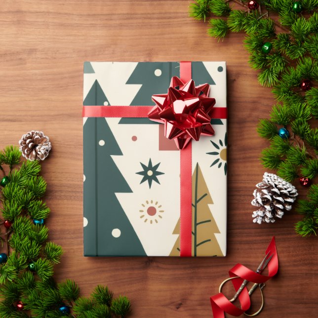 Papel De Presente Natal Moderno de Meados do Século (Presente de Natal)