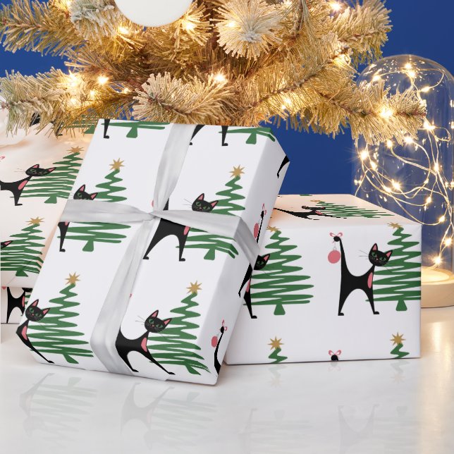 Papel De Presente Natal Moderno de Meados do Século Anos 50 Gato Atô (Feriados)