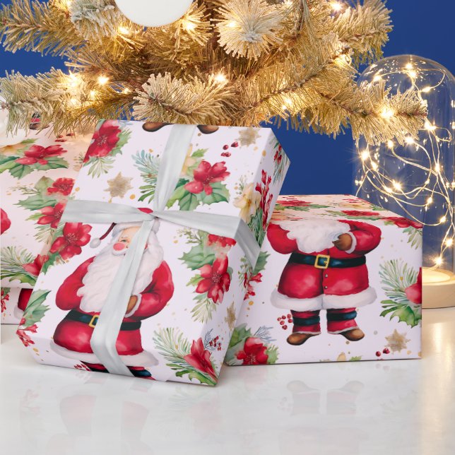 Papel De Presente Natal moderno do Santa Claus Winter Berries (Feriados)