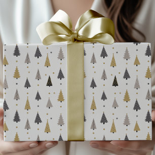 Papel De Presente Natal Moderno Elegante - Feriado das Árvores e Est