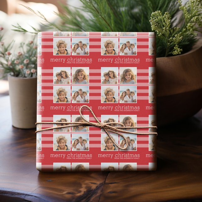 Papel De Presente Natal moderno - Foto simplesmente vermelha e branc (Personalized Photo Wrapping Paper)